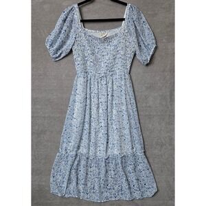 Jessica Simpson Floral Smocked  Dress Womens Medium Blue Boho Cottagecore